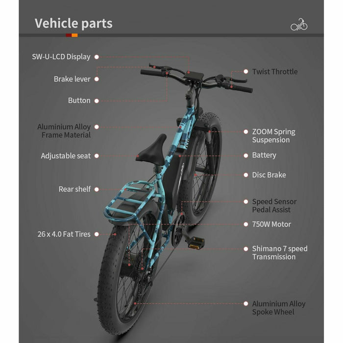 Aostirmotor S07-F All Terrain Fat Tire Electric Bike  48V/13Ah 750W